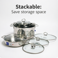 Ensemble de 10 casseroles de cuisson domestique personnalisées de haute qualité en acier inoxydable à double fond 201SUS, batterie de cuisine à induction