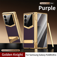 Casing Ponsel Kaca Temper Anti Gores Transparan dengan Bracket Tak Terlihat Mewah untuk Samsung Z Fold 6 7 8 Ultra Dilengkapi Stylus, Engsel Anti Jatuh