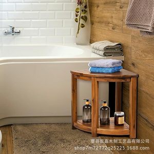 Taburete de baño Kaijia de madera maciza con estante para artículos de aseo y toallas, unidad de almacenamiento esquinera - Product Image 1