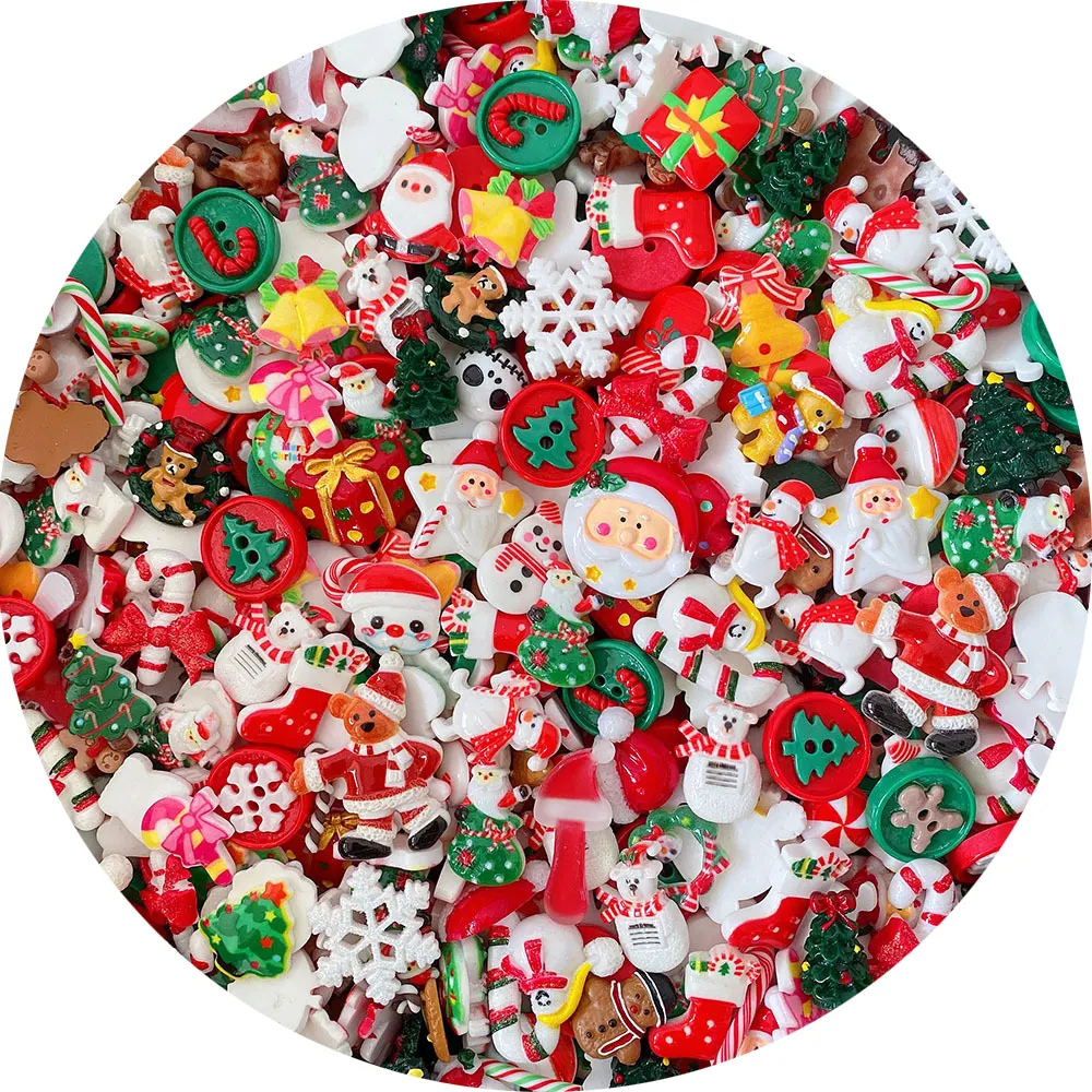 Hot Selling Mixed Kerst Serie Hars Ornament Flakback Cabochons Voor Diy Ambachten Scrapbooking Maken Telefoon Shell Accessoires