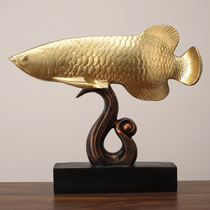 Adorno de Pez Dragón Dorado de Resina, Decoración Feng Shui para Sala de Estar, Oficina, Decoración del Hogar - Product Image 1