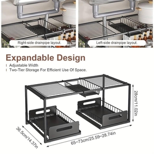 Étagère de rangement sous évier à double niveau, organisateur coulissant extensible pour armoire de cuisine et garde-manger - Product Image 4