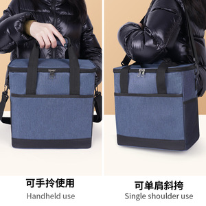 Portable Lunch Bag Large Capacity Insulated Cooler Crossbody Shoulder Bag Navy Blue - Product Image 3