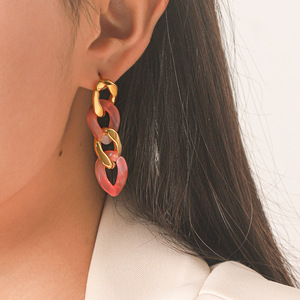Lightweight Waterproof Resin Twist <b>Chain</b> <b>Stud</b> <b>Earrings</b> Glossy Stainless Steel Gold Plated Ear Ornaments For Female Party Gifts - Product Image 2