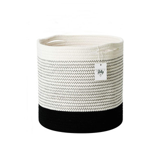 Cotton Rope Woven Storage Basket With Black Base For Plants And Home Organization - Product Image 5