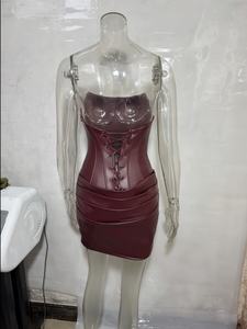 Mini Abito da Sera <span class=keywords><strong>Corto</strong></span> <span class=keywords><strong>Aderente</strong></span> Arricciato Senza Spalline in Ecopelle con Bustino a Corsetto Stile Y2K da Donna - Product Image 6