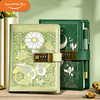 Journal à code en PU imprimé floral vintage, logo personnalisé, couverture rigide A5, carnet secret avec stylo, cadeau