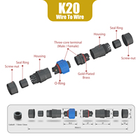 Conector de cable de CC de 2 pines con fijación por tornillo K20 20A, adaptador IP68 de montaje rápido, enchufe macho y hembra con contactos chapados en oro de nailon