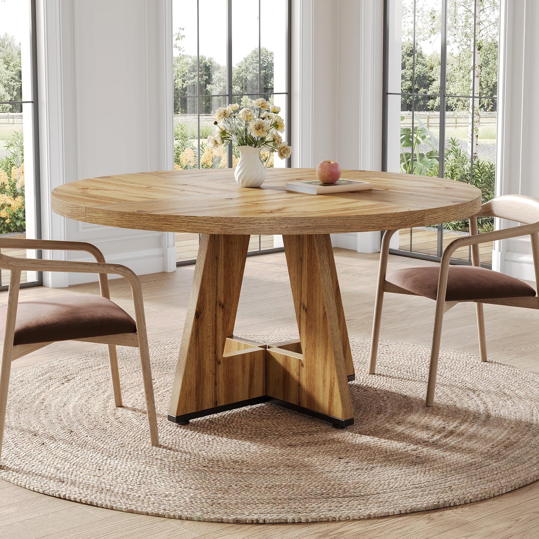 Modern 47-Inch Wooden Pedestal Base Dining Table for 4-6
