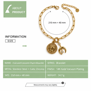 <b>Cross</b> Charm Chain <b>Bracelet</b>, Stainless Steel, Gold and <b>Silver</b> Color Options, Gold Variant 14K Gold Vacuum Plated - Product Image 2
