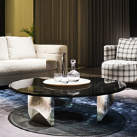 Ensemble de tables basses et d'appoint modernes en verre gris et acier inoxydable, style minimaliste italien, meubles de luxe pour salon, table basse