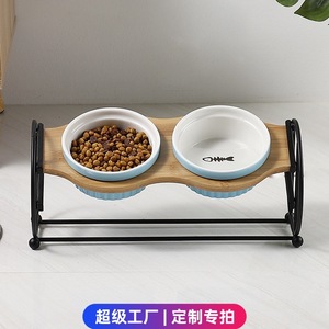Comedero Doble de Cerámica para Gatos con Soporte Elevado de Madera para Comida y Agua - Product Image 5