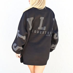 <span class=keywords><strong>Felpa</strong></span> <span class=keywords><strong>oversize</strong></span> da <span class=keywords><strong>donna</strong></span> con scollo a girocollo in pile di cotone nero <span class=keywords><strong>felpa</strong></span> con cappuccio felpe con cappuccio - Product Image 2