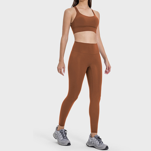 Tuta Fitness Yoga da donna <span class=keywords><strong>Set</strong></span> in due pezzi di pantaloni Top non T-Line a tinta unita abbigliamento sportivo estivo antiurto - Product Image 3