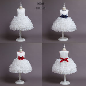 Vestidos de fiesta de cumpleaños para niñas de 3 años, novedad, cuello redondo con cuentas, pastel esponjoso sin mangas, lazo de boda, elegante, blanco - Product Image 6