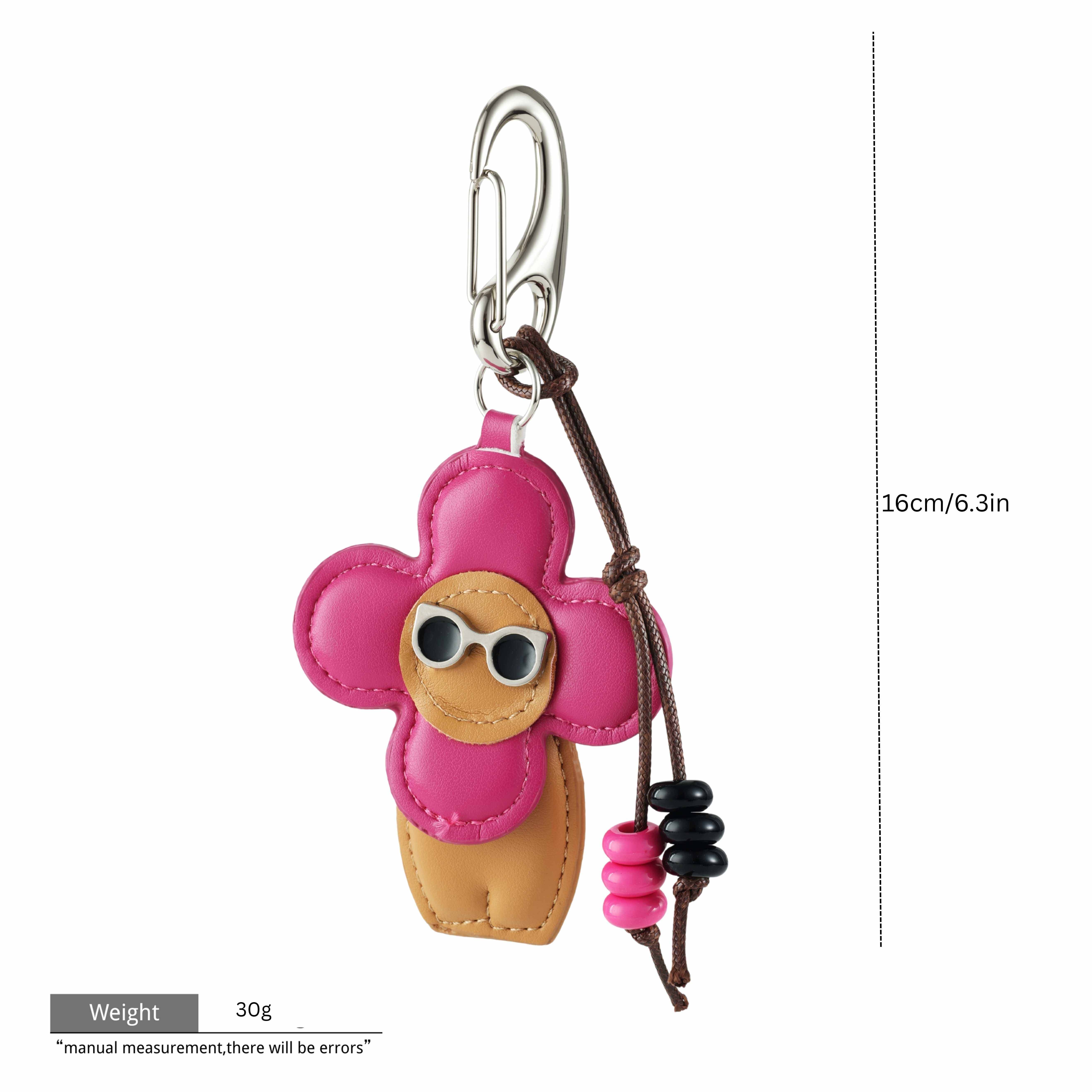 Breloque de sac en cuir véritable, fleur de soleil rose - GRJ2464BC