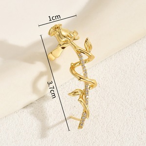 Minimalist Thorn Rose <b>Cuff</b> <b>Earrings</b> Inlaid With Zircon 18K Gold For Women Elegant Versatile Fashion Jewelry - Product Image 4