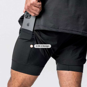 Biểu Tượng Tùy Chỉnh Người Đàn Ông Của Mồ Hôi Wicking Thoáng Khí Chạy Bộ Quần <span class=keywords><strong>Short</strong></span> Trọng Lượng Nhẹ Dây Kéo Nhanh Chóng Khô Hai Lớp Phòng Tập Thể Dục Quần <span class=keywords><strong>Short</strong></span> Với Túi - Product Image 6