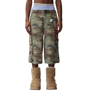 Wholesale Summer 100% Cotton <b>Camo</b> Casual Unisex Mid Waist <b>Shorts</b> Cargo Pockets Street Wear Loose Straight Men's Bermuda <b>Shorts</b> - Product Image 1
