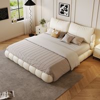 Lit de style moderne crème, rembourré et moelleux, avec rangement et sommier relevable hydraulique, double ou king size, pour chambre principale