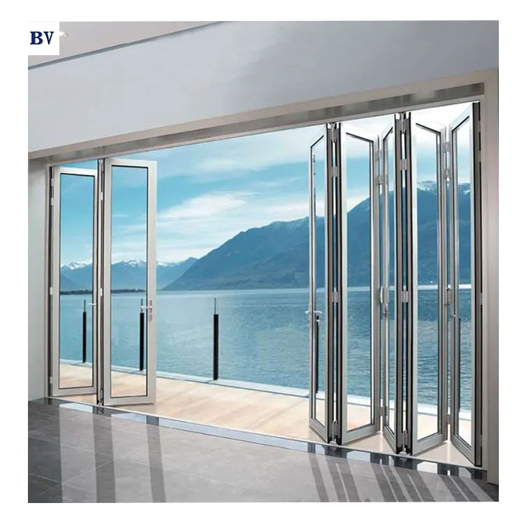 Narrow Frame Thermal Break Interior Aluminum Bifold Folding Sliding Glass Door For Restaurant