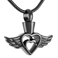 OFERTA ESPECIAL Collar de urna de cremación ecológico de acero inoxidable chapado en plata hecho a mano con alas de ángel y corazón para cenizas de mascotas, unisex