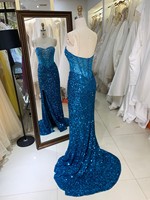 Robes de bal bleu sarcelle en gros 2026 2027 – Robe de soirée sirène à fente haute, ornée de cristaux et de sequins, avec corset – Fournisseur direct usine