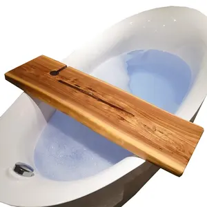 Placa de madera para bañera, bandejas de baño de bambú con soporte de copa de vino para baño, alta calidad