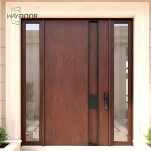 <span class=keywords><strong>Porte</strong></span> d'entrée en bois massif en acajou fini, à pivot unique, avec panneaux latéraux en double vitrage, insonorisée, directement de l'usine - Product Image 1
