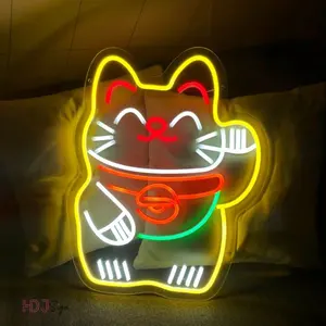 Быстрая отправка, неоновая вывеска в виде кошки на удачу, настольное неоновое освещение для украшения комнаты