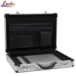 Aluminum Attache Case Padded Laptop Briefcase Combo Lock Hard Sided Large Storage Silver Aluminum Briefcase