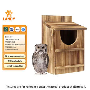 Nichoir en <span class=keywords><strong>bois</strong></span> pour hiboux, à fixation murale, avec fermeture à bouton et motif imprimé, directement de l'usine, fournitures pour oiseaux transfrontalières - Product Image 1