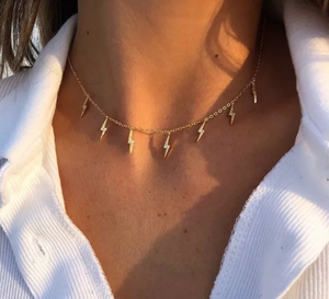 Flash Cz lightning Charm Necklace Gold Plated <strong>Summer</strong> Beach Design Chain Statement <strong>Jewelry</strong> - Product Image 1