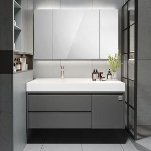 Light gray smart bathroom cabinet storage <b>mirror</b> cabinet white countertop sink <b>wall</b>-mounted cabinet body - Product Image 4