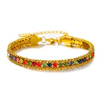 Nouveau Bracelet Tendance en Acier Inoxydable avec Diamants Colorés et Zircons, Style Rétro Personnalisé Hip Hop pour Hommes et Femmes
