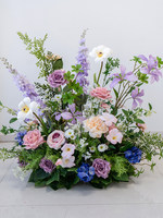 Arche de fleurs artificielles pastel mélangées, décor floral violet, rose, jaune pour mariage, fête, location, vitrine, vente en gros