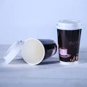ชุดถ้วยกาแฟร้อนแบบใช้แล้วทิ้ง12 Oz 12 Oz ถ้วยสีขาวล้วนสีดำ