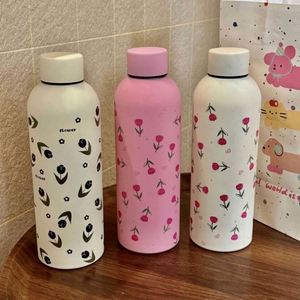 Nueva Taza de Café de Acero Inoxidable 304 de 500 ml con Diseño Floral, Taza de Viaje Portátil, Linda Botella de Agua Aislada para Estudiantes - Product Image 1