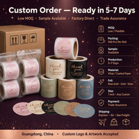 Autocollant UV auto-adhésif en gros, impression personnalisée 'Merci', autocollant en papier étanche avec feuille d'or rose pour petites entreprises