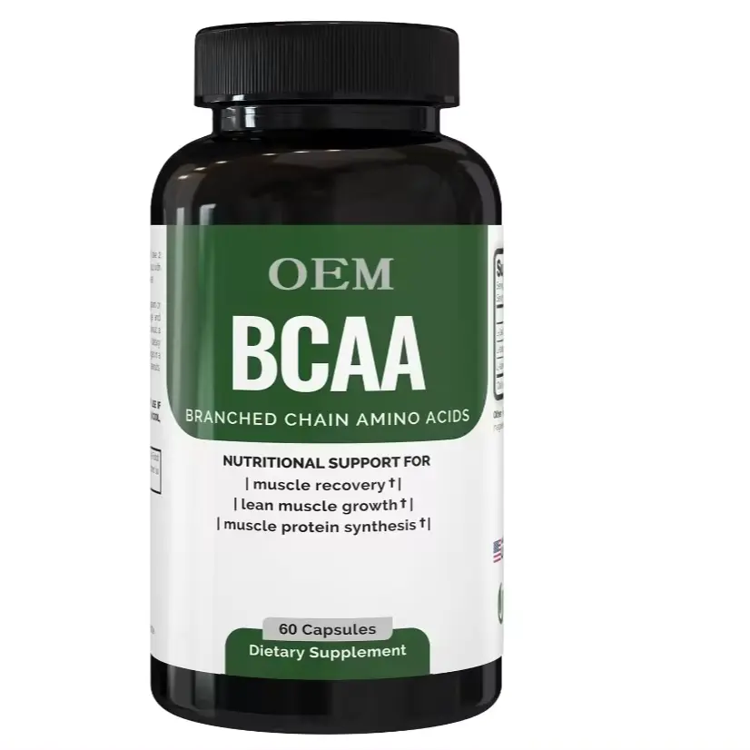 OEM BCAA 2:1:1 Suplemento de Aminoácidos de Cadeia ramificada Recuperação de massa muscular Resistência esportes cápsulas BCAA para fitness