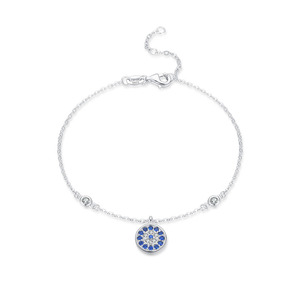 Pulsera de Cadena de Plata S925 con Dije de Ojo Azul, Cristal y Diamantes de Imitación, Joyería Clásica para Uso Diario de Mujer - Product Image 1