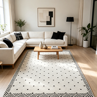 Alfombra Moderna de Diseño Geométrico, Jacquard de Polipropileno con Diseño de Puntos, Beige y Negro, Antideslizante y Lavable para Sala de Estar o Dormitorio