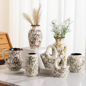 Jarrón de Cerámica Azul y Blanco de Alta Gama, Estilo Art Deco Chino Retro, <span class=keywords><strong>con</strong></span> Diseño Floral Verde y Efecto de Grietas de Hielo, para Decoración de Sala de Estar o Entrada - Product Image 3