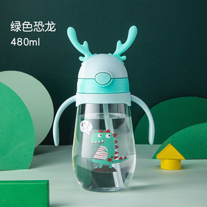 Plastic Children Straw Water Cup Christmas Elk Eco-Friendly 500-600ml Boiling Water Applicable Sports Outdoor Strap Water Bottle - Product Image 3