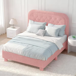 <span class=keywords><strong>Letto</strong></span> <span class=keywords><strong>Matrimoniale</strong></span> Moderno con Testiera <span class=keywords><strong>Imbottita</strong></span> Effetto Nuvola, Rivestimento in Tessuto Bouclé Rosa, Piattaforma Queen Size - Product Image 2