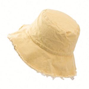 Chapeau Bob Femme Tendance Été en Coton Lavé, Personnalisable avec Logo, Couleur Unie, Pliable, Bord Effiloché, Vente en Gros - Product Image 4