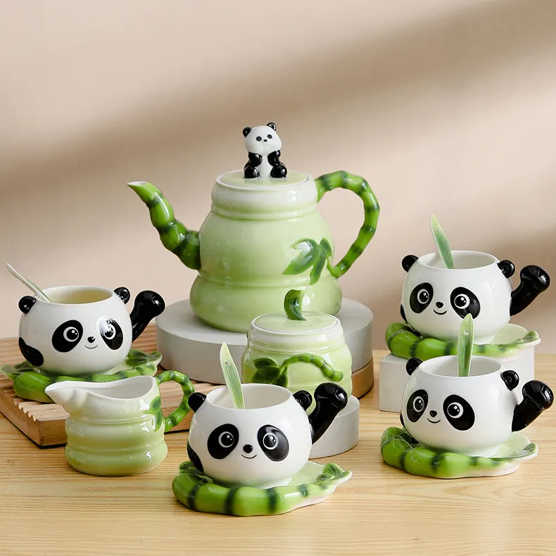 3D 팬더 귀여운 디자인 세라믹 차 냄비와 차 컵 세트 중국 pandan 차 냄비 세트