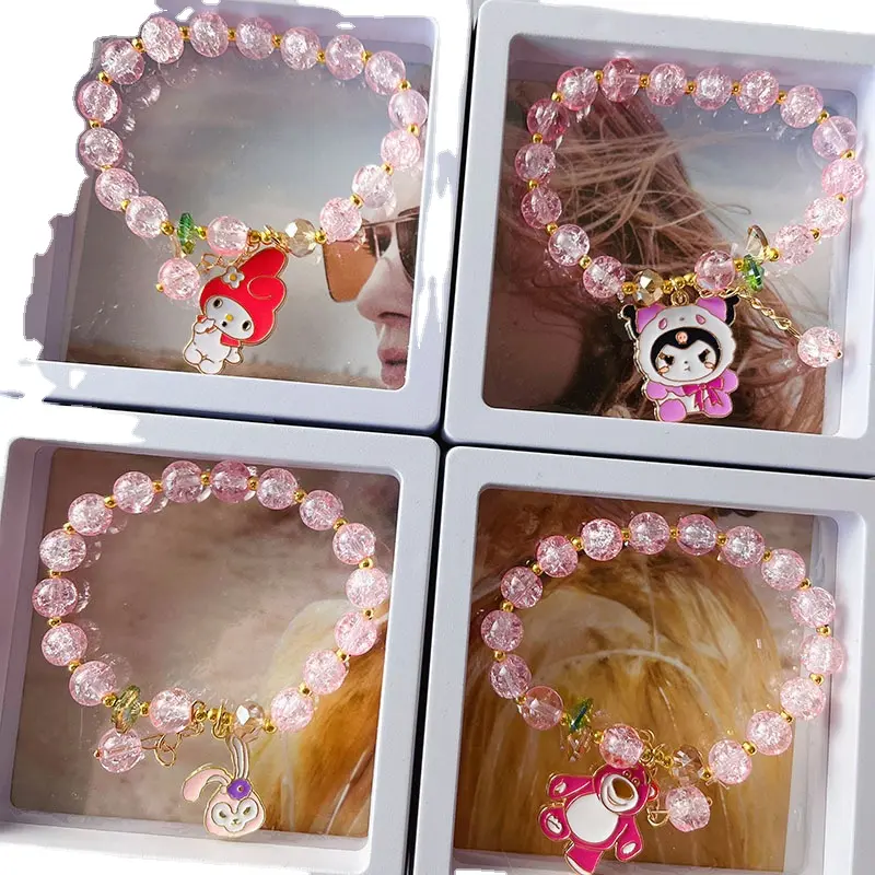 Pulseiras do dia da páscoa, pulseiras do dia das crianças do desenho animado de coelho do bebê das meninas personalizadas braceletes de vidro com caixa de presente