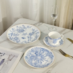 <b>Dinner</b> Plates Dinnerware <b>Set</b> Gold Royal Bone 4-pcs <b>Set</b> with Logo Country Ceramic Business Gifts <b>Dinner</b> <b>Set</b> - Product Image 2