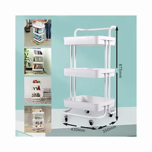 kitchen 3 tiers movable rack trolley utility carts 3-Tier Rolling Utility Cart metal rack storage shelf for dining living room